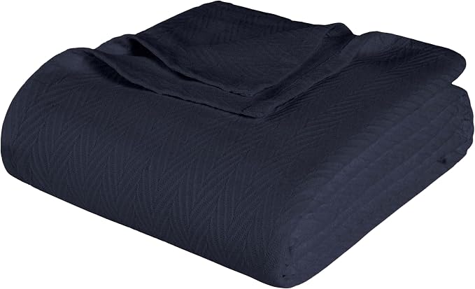 Superior Metro All-Season Cotton Blanket, Woven Blanket for Couch, Bed, Bedding, Farmhouse, Home Essentials, Cute and Cozy Bohemian Blankets, Herringbone Weave, King, Navy Blue