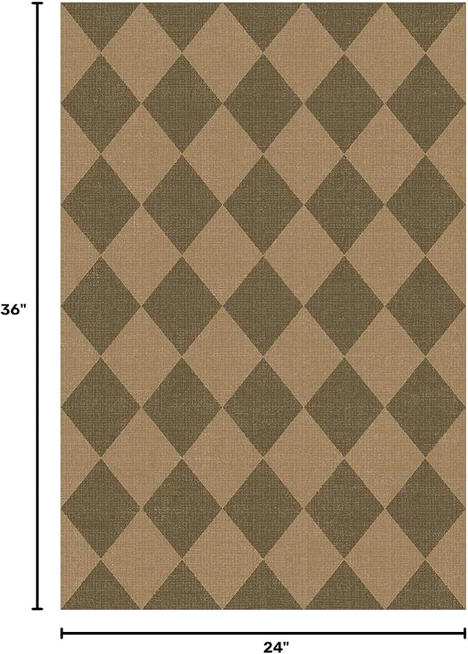 Lessymo Entryway Rug 2x3, Washable Easy Jute Checkered Indoor Outdoor Rug | Non Slip Front Door Mats for Kitchen Porch Bathroom Bedroom Bedside, Farmhouse Carpet, Kid Pet Friendly, Diamond Brown/Beige