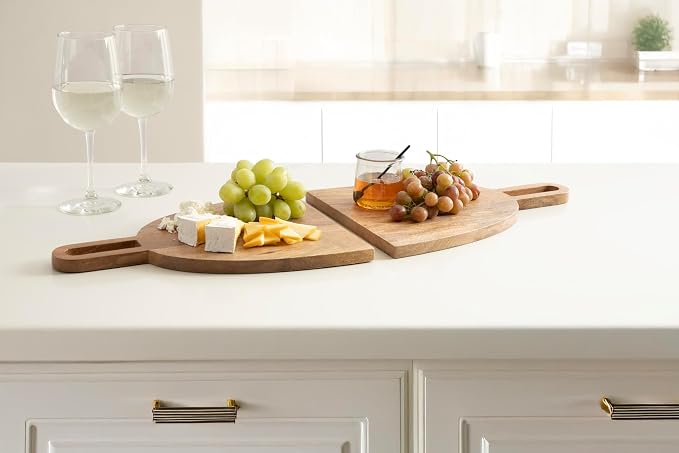 Kate and Laurel Staven Transitional Two-Piece Serving Boards Set; 14 x 10; Set of 2; Natural Wood; Modern Food-Safe Charcuterie Boards from Solid Mango Wood for Use as Kitchen Countertop Decor