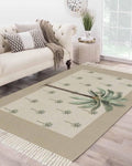 Tropical Palm Tree Large Runner Rug 4X6 Ft Living Room Area Rug, Washable Woven Brown Summer Beach Plant Throw Carpet with Tassel, Non-Shedding Farmhouse Retro Green Botanical Bedroom Office Carpets