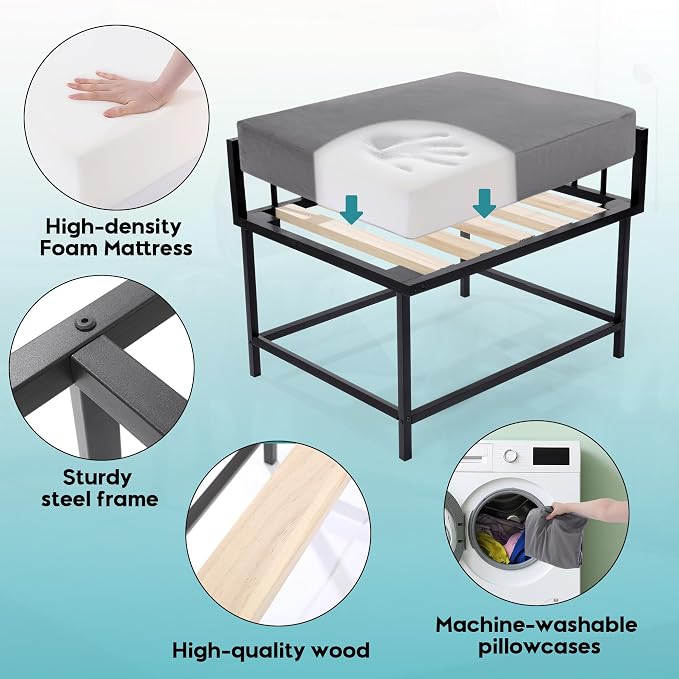 BALAPET Stable Beside Dog Bed and Mattress Set, Beside Dog Bunk Beds for Large Dogs,Metal Bed Frame with Removable Cushion,Dogs Bed Attachment to Human Bed for Small, Medium & Large Breeds(Medium)