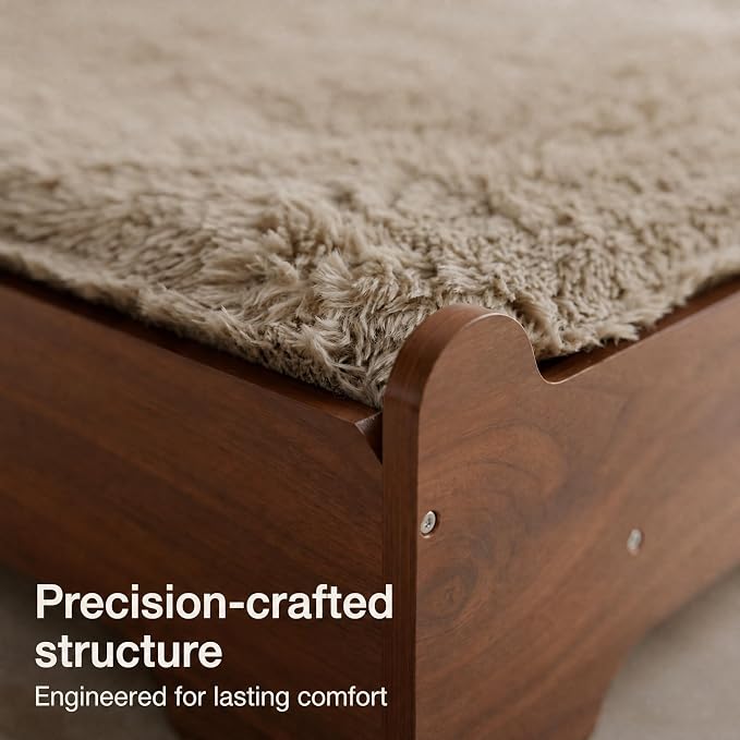 Elevated Wooden Dog Bed with Foam Mattress, Walnut, Large | Raised Dog Bed with Washable Cover and Supportive Foam Mattress, Crafted for Large Dogs and Modern Homes