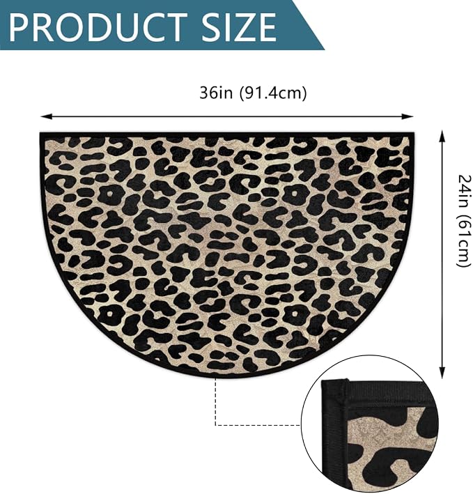 Leopard Print Cheetah Brown Half Round Door Mat Non-Slip Semi Circle Rug Washable Half Moon Floor Rug Absorbent Bathroom Area Rugs for Outdoor Indoor Fireplace Mat Entryway Kitchen Decor Rugs