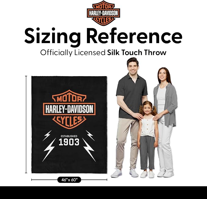 Harley-Davidson Electric Shield Silk Touch Throw Blanket, 46 x 60 in | 100% Polyester, Velvety Feel, Lightweight Warmth, Couch Bed Chair Lounging, Giftable Indoor Comfort