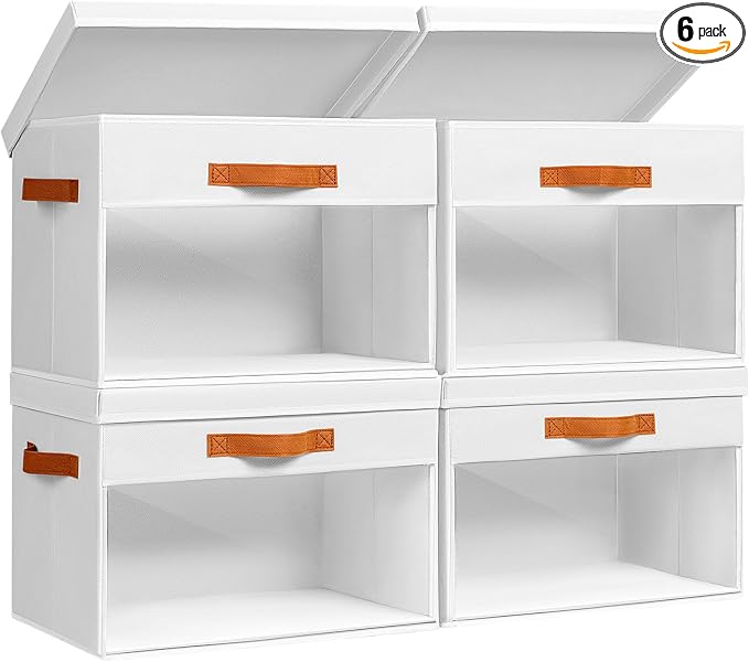Homsorout Large Storage Bins with Lids - 4 Pack Foldable Decorative Organizers with Clear Windows & Handles, Cube Storage Organizers for Clothes, Blankets, Sweaters, CD, White