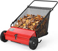 Steel 26 Inch Push Lawn Sweeper with 7 Cu ft Hopper Bag | Walk Behind Heavy Duty Leaf Collector and Yard Sweeper, Adjustable Brush Height for Patio Driveway & Garden Grass