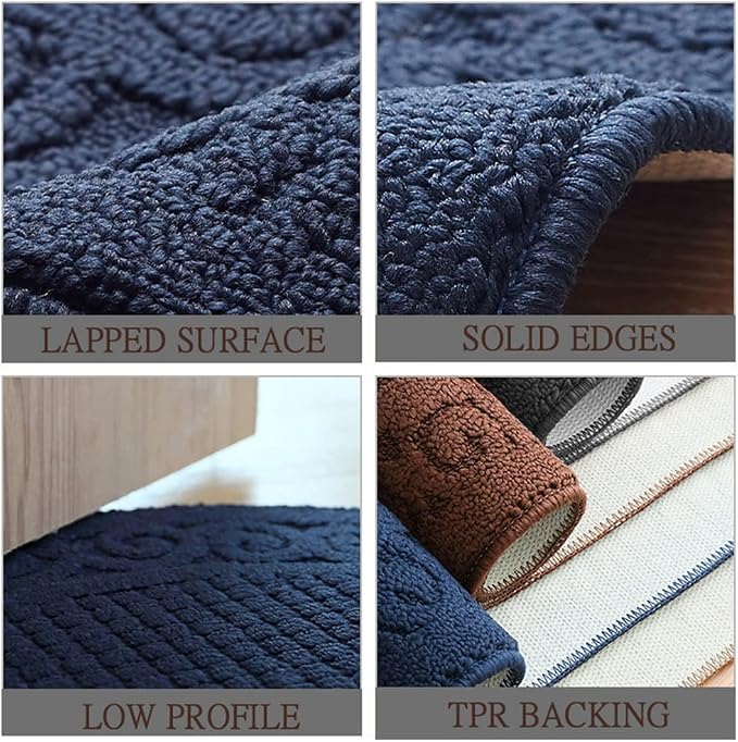 Half Circle Door Mat Indoor 18"X30",Half Round Non Slip Machine Washable Entryway Porch Rug for Front/Back Outdoor, Absorbent Low Profile Inside Entrance Floor Mat for Muddy Wet Shoes and Paws-Navy…