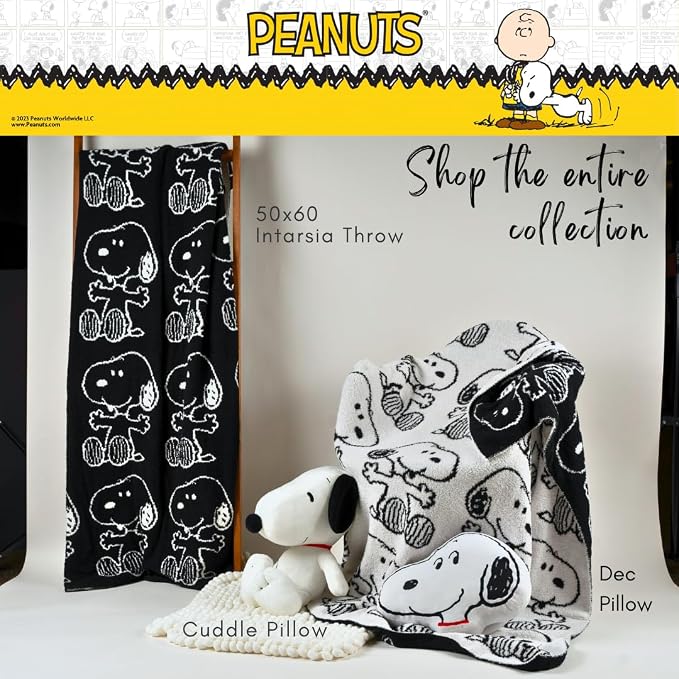 Franco Collectibles Peanuts Snoopy Bedding Soft Cozy Chic Dreams Feather Knit Intarsia Throw Blanket, 50 in x 60 in, (Officially Licensed Product)