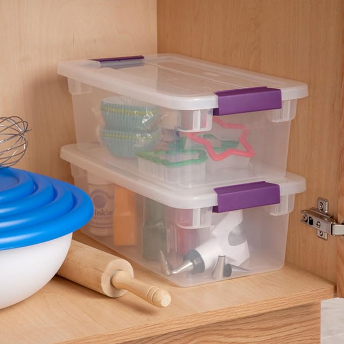 Sterilite 6 Qt ClearView Latch Storage Box Stackable Bin with Latching Lid, Plastic Container to Organize Shoes in Closet, Clear (24 Pack) | Clear Plastic Organizers with Color Accent Latches for Closet, Bedroom, Shelving Units, Dorm Room and Home Orga...