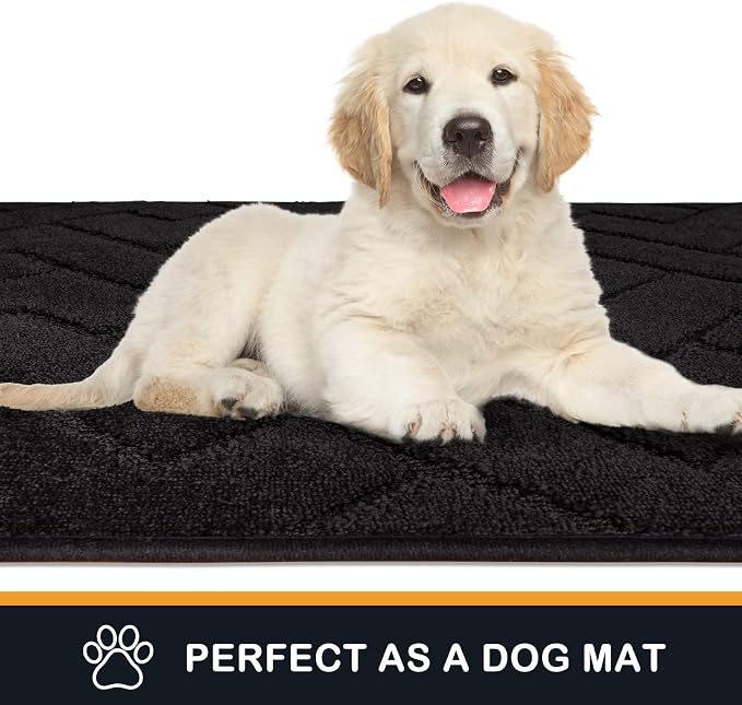 PURRUGS Dirt Trapping Door Mat 32" x 70", Non-Slip Machine Washable Entry Rug, Dog Doormat, Indoor Front Door Mat, Super Absorbent Entryway Rug for Muddy Shoes & Paws, Black