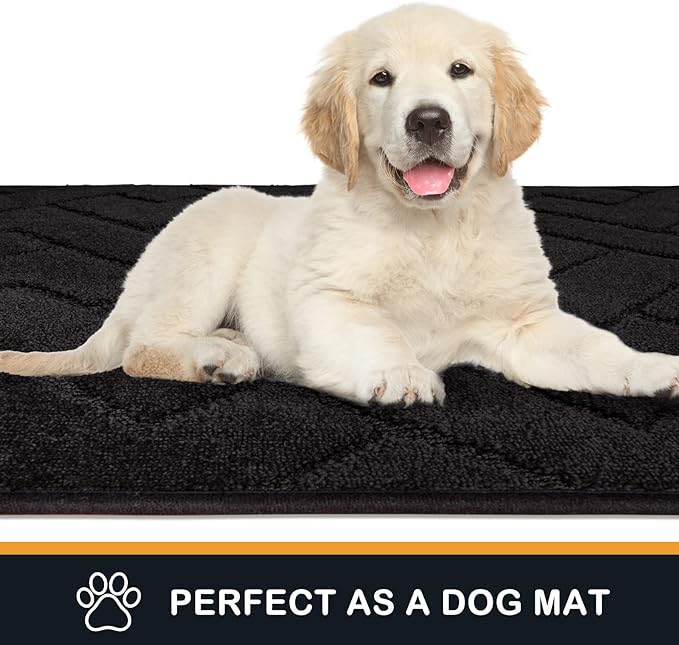 PURRUGS Dirt Trapping Door Mat 24" x 70", Non-Slip Machine Washable Entry Rug, Dog Doormat, Indoor Front Door Mat, Super Absorbent Entryway Rug for Muddy Shoes & Paws, Black