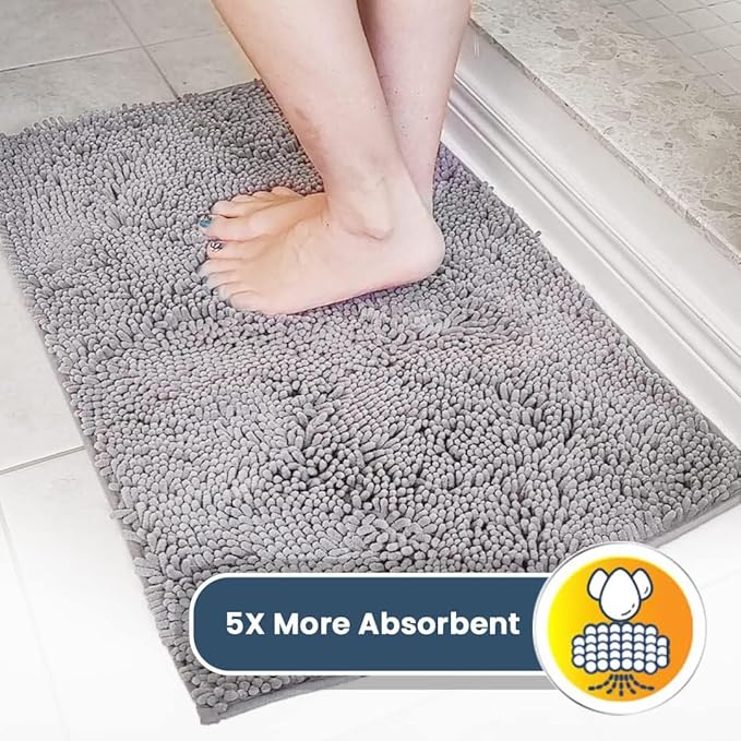 Muddy Mat® | Super Water Absorbent Door Mat Indoor, Microfiber Quick Dry Chenille Entryway Rug, Slip Resistant Front Door Mat, Indoor Mats for Entryway, Machine Washable Pet Rug, Grey 32" x 40"