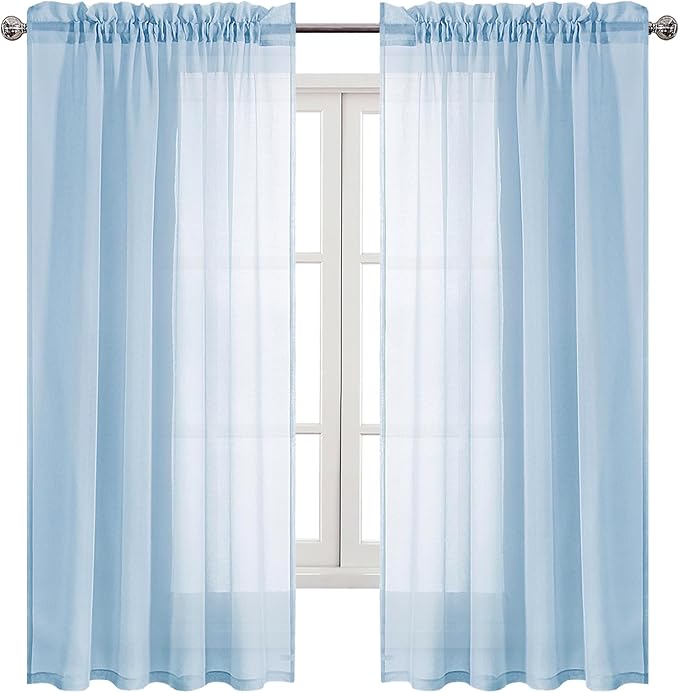 DWCN Sky Blue Sheer Curtains Semi Transparent Voile Rod Pocket Curtains - Image 9