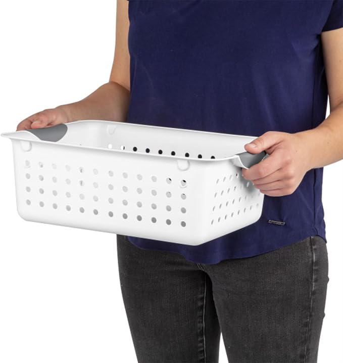 Sterilite Medium Ultra™ Basket, Open Plastic Storage Bin, White, 6 Pack