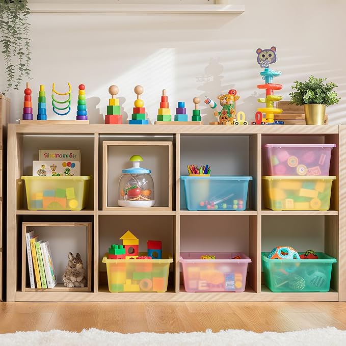 Zonon 12 Pcs Plastic Cubby Storage Bin Back to School Classroom Cubby Organization Storage Container with 1 Pack Self Adhesive Label for Office School Library(Clear Macaron Color,11.61 x 7.68 x 4.92)