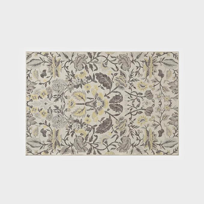 EVERGRACE Area Rugs for Living Room 4x6, Boho Floral Faux Wool Indoor Outdoor Rugs, Washable Rugs for Bedroom Entryway Dining Room Hallyway, Low Pile Floor Mat Carpet for Home Decor, Gray