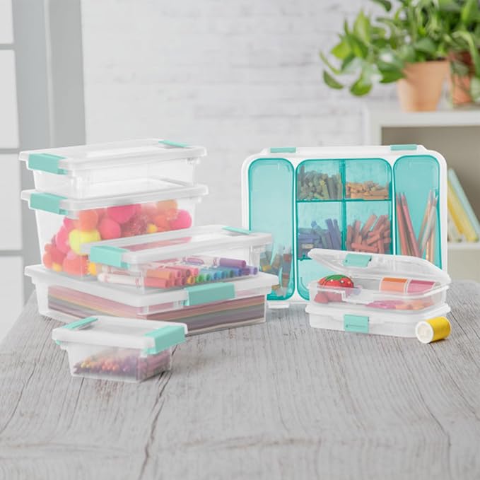 Sterilite Clip Box, Stackable Clear Plastic Bins- Small, 24-Pack | Storage Containers with Latching Lids for Writing, Arts or Crafts Supplies - Home, Office, Classroom & Workshop Organization