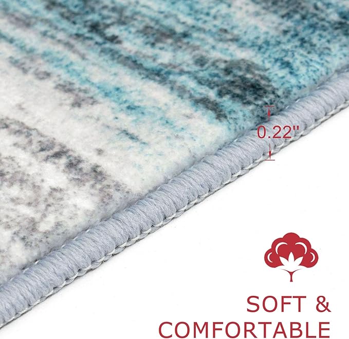 KOZYFLY Modern Abstract Hallway Runner Rug,2.6x14 Washable Rug Runner Non-Slip Soft Striped Kitchen Runner Rugs, Print Blue Carpet Runner for Entryway Bathroom Laundry Room Foyer
