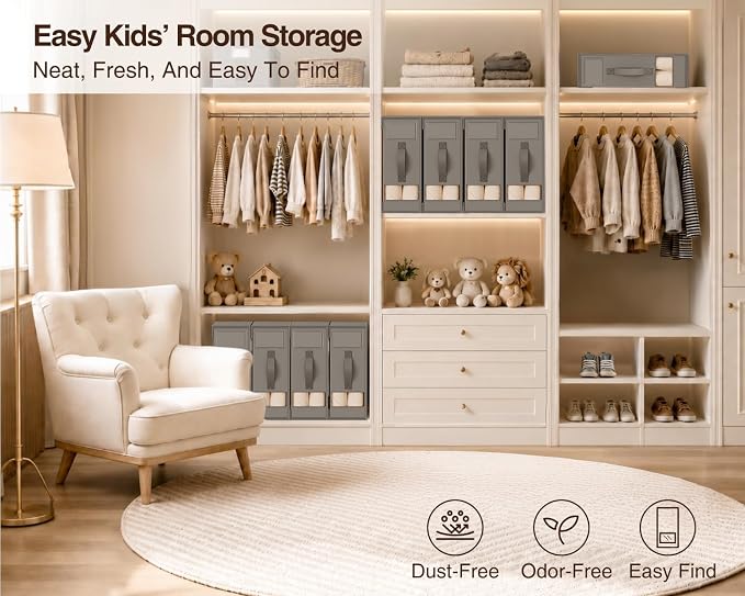 DIMJ Bed Sheet Organizers and Storage 6 Pack - Foldable Sheet Holder, Linen Closet Organizer Box for Sheets Set, Bedding, Blankets, Towel (King & Queen Size), Grey