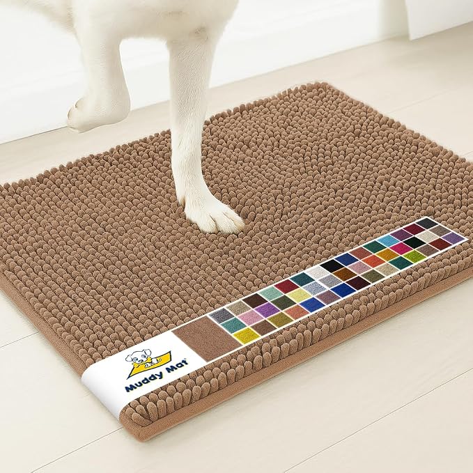 Muddy Mat® | Super Water Absorbent Door Mat Indoor, Microfiber Quick Dry Chenille Entryway Rug, Slip Resistant Front Door Mat, Indoor Mats for Entryway, Machine Washable Pet Rug, Mocha 18" x 28"