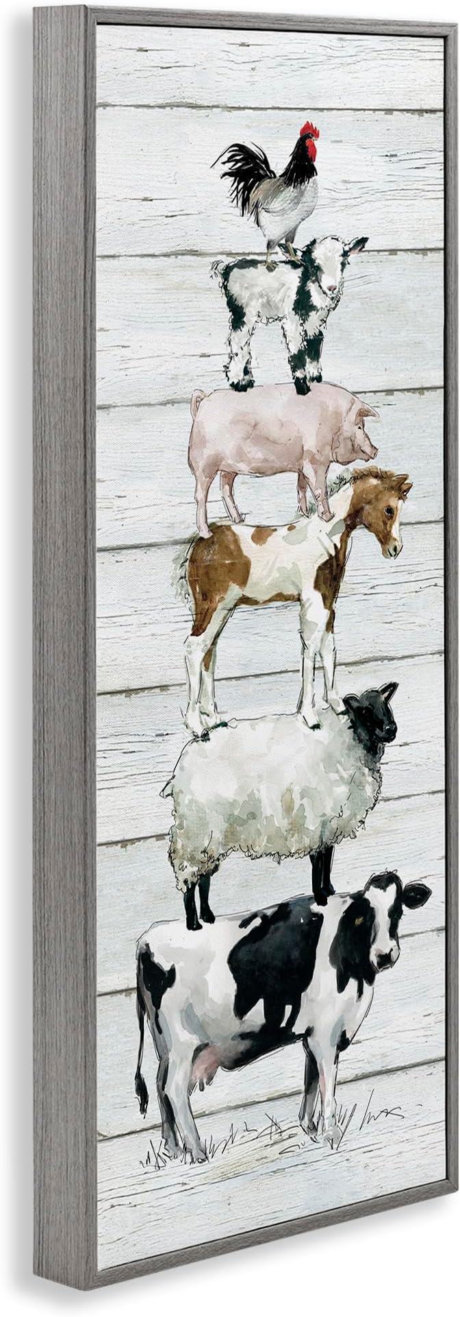 Stupell Industries Country Farm Animal Stack Cow Sheep Pig Rooster, Designed by Carol Robinson Gray Framed Wall Art, 10 x 24, Multi-Color