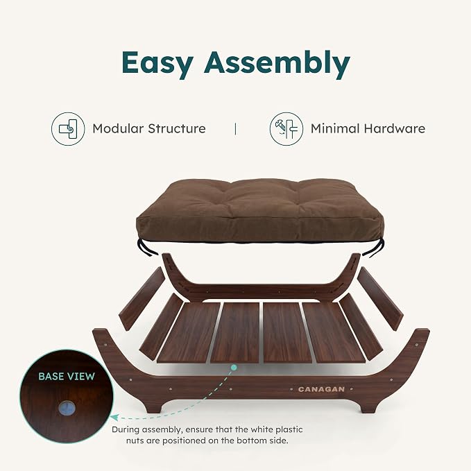 CANAGAN Elevated Wooden Dog Bed with Cushion, Walnut, Medium | Raised Dog Couch Bed with a Washable Cover and Plush PP-Filled Cushion, Designed for Medium Dogs and Stylish Indoor Living
