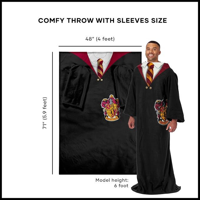 Northwest Harry Potter Comfy Throw Blanket with Sleeves, 48 x 71 Inches, Gryffindor Rules, Cozy Harry Potter House Uniform