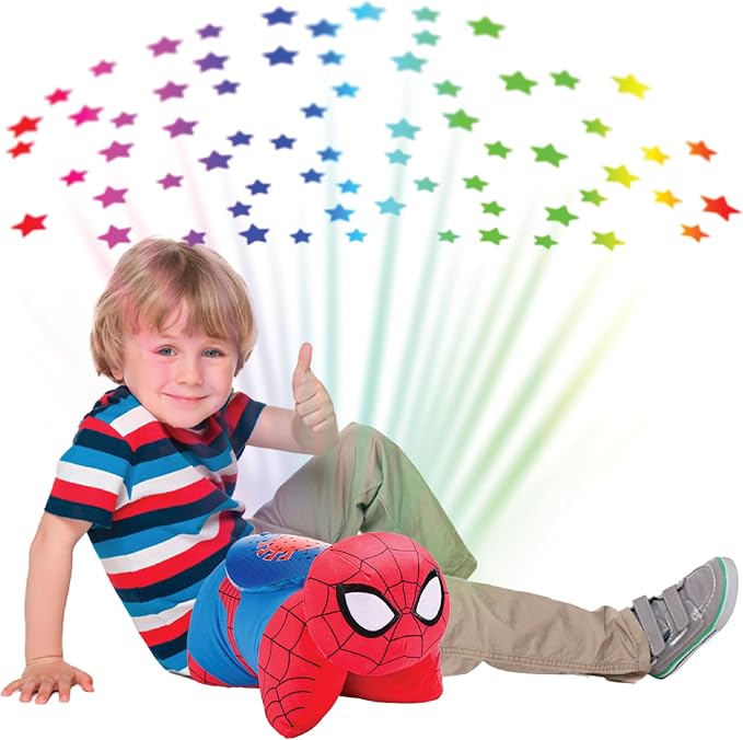 Pillow Pets Marvel Spider-Man, 11" Sleeptime Lite | Plush Pillow and Night Light in One, Projects Rainbow Stars, 3 Light Modes, 20-Minute Auto-Off Timer, BPA Free