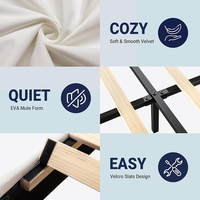 Allewie California King Size Platform Bed Frame with Adjustable Headboard | Plush Velvet Upholstered, Vertical Channel Tufted, Sturdy Wood Slats, No Box Spring Needed, Easy Assembly, Black