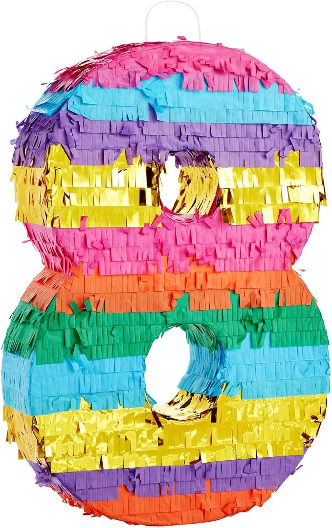 BLUE PANDA 8 Pinata - Small Multicolor, 11.4 x 16.5 x 3 In - Neon Rainbow Pinata in Shape of 8 for Girls Birthday Party