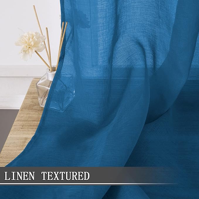 Tollpiz Short Sheer Curtain Linen Textured Living Room Curtains Sheer Light - Image 2