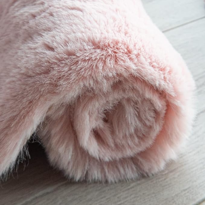 ORINOVA Pink Fluffy Washable Faux Rabbit Fuzzy Fur Area Rugs for Bedroom Large Furry Rugs for Living Room 2x10 Runner Nursery Rug Home Décor