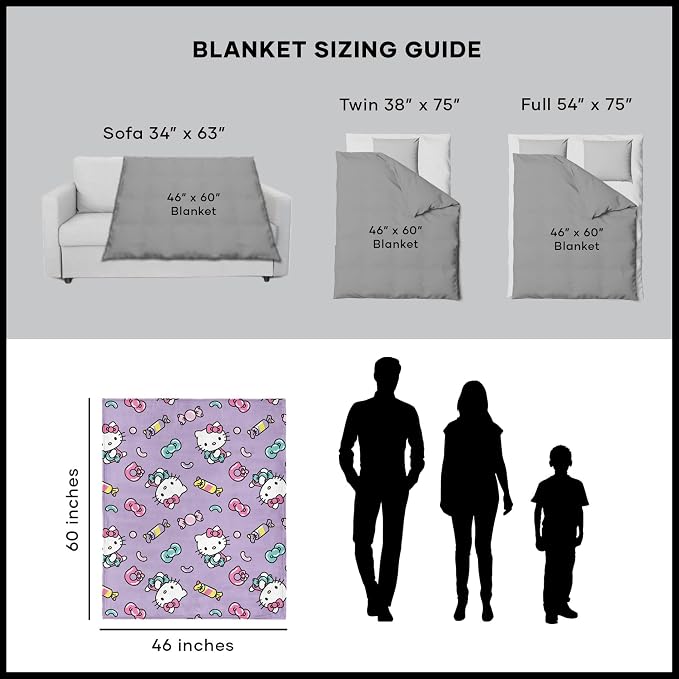 Northwest Hello Kitty Silk Touch Throw Blanket, 46" x 60", Candy Cute
