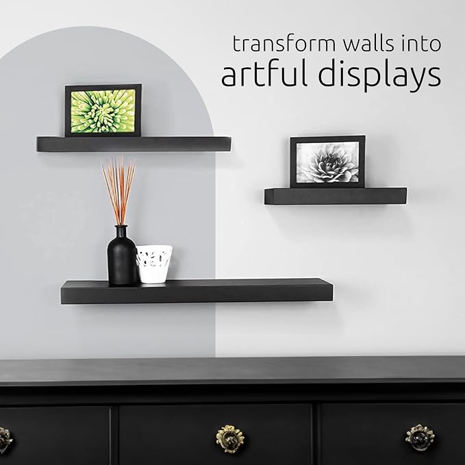 Kiera Grace Stockholm Maine Floating Shelves for Wall, MDF Display Shelves, Easy to Assemble, Ideal for Home Decor, 12"/16"/24" W x 5" D x 1.5" H, Gallant Gray, Pack of 3