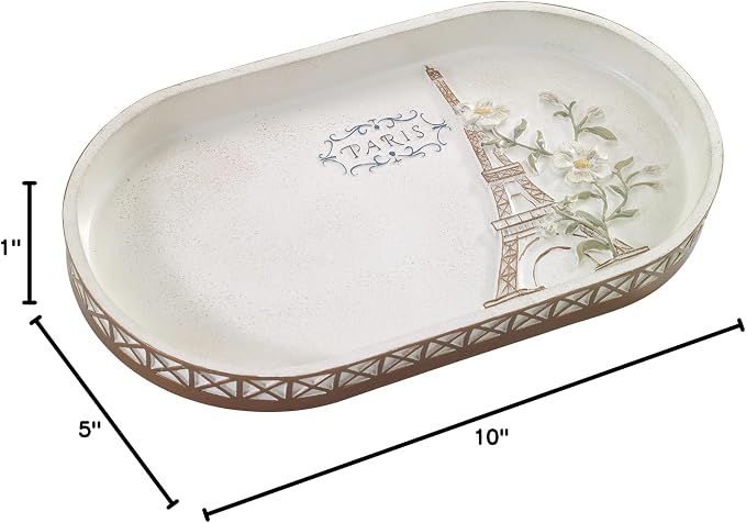 Avanti Linens - Vanity Tray, 100% Hand-Painted Resin Bathroom Accessories, Elegant Home Decor (Paris Botanique)