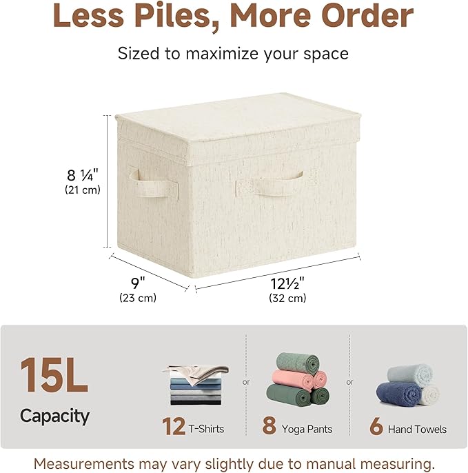 StorageWorks Fabric Storage Bins with Lids, Large Closet Storage Bins | Flip-Top Lid, 3 Handles, Collapsible, Stackable, for Clothes Blankets, Multi-Purpose, Medium, Rustic Linen, 2-Pack