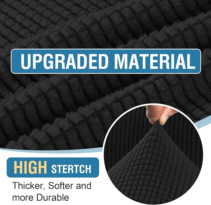 H.VERSAILTEX Sectional Couch Covers 8 Pieces Stretch Sofa Covers for Sectional Sofa Set Separate L Shaped Couch Cover for Both Left/Right Couch (Seat and Back: 1 Chaise + 3 Sofa, Black)