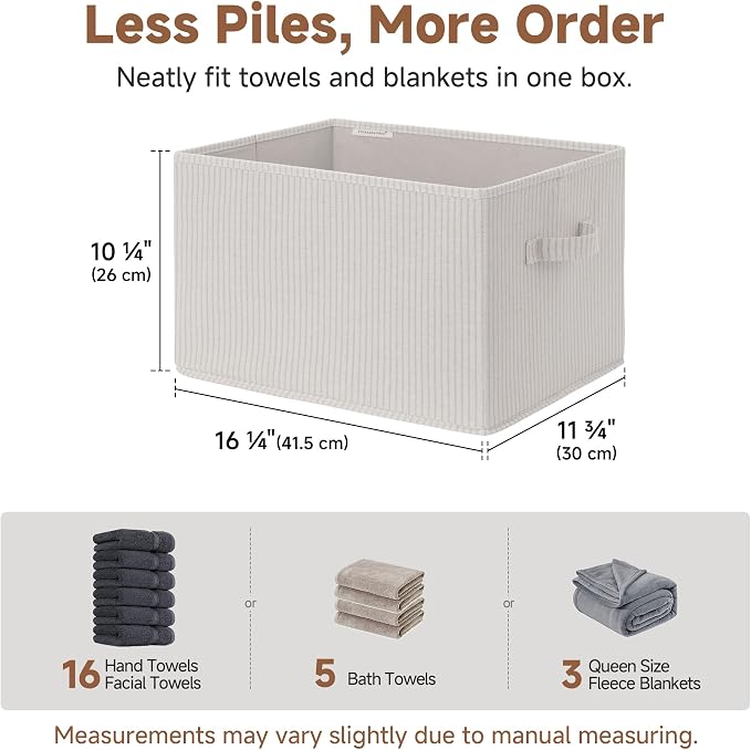StorageWorks Foldable Shelf Organizer Bins, Closet Storage Baskets for Clothes, Storage Bins for Organization, Beige Stripes, 3-Pack, Extra Large