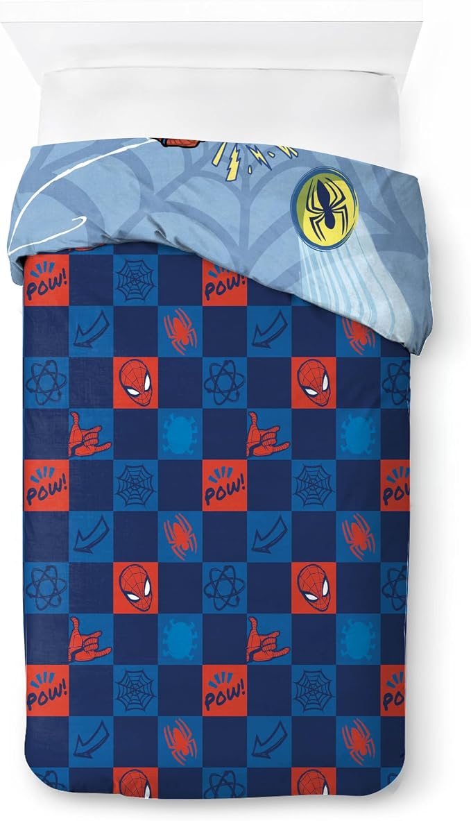 Jay Franco Kids Duvet Cover Set – 2 Piece Super Soft Bedding with Sham Pillowcase, Cover ONLY Comforter Not Included, Blue - Spiderman, Twin