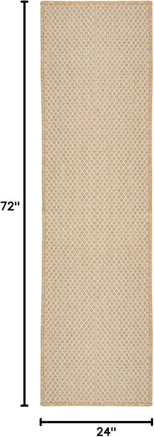 Nourison Home Courtyard Natural 2' x 6' Area Rug - Easy Clean, Non Shedding, Bed Room, Living Room, Dining Room, Kitchen (6' Runner)