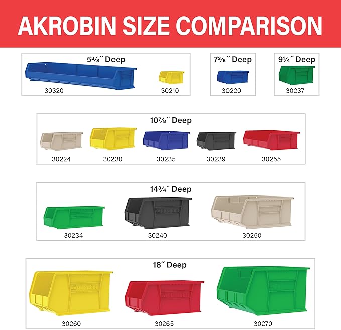 Akro-Mils 30235 AkroBins Plastic Storage Bins, 11"x11"x5", Stone, 6-Pack | Space-Saving Stackable Bins for Garage, Pantry, Craft Organization