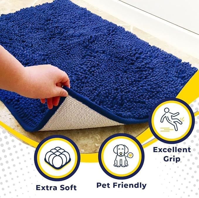 Muddy Mat® | Super Water Absorbent Door Mat Indoor, Microfiber Quick Dry Chenille Entryway Rug, Slip Resistant Front Door Mat, Indoor Mats for Entryway, Machine Washable Pet Rug, Royal Blue 3ft x 5ft