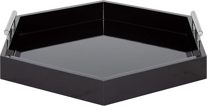 Kate and Laurel Lipton Modern Hexagon Tray, 18 x 18, Black and Silver, Decorative Tray for Storage and Display