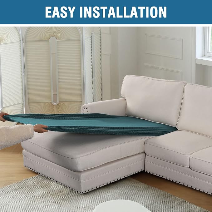 H.VERSAILTEX Sectional Couch Covers 1 Piece Chaise Slipcover L Shape Separate Cushion Couch Cover for Both Left/Right Sectional Couch (Seat Only: 1 Chaises, Deep Teal)