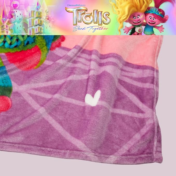 DreamWorks Trolls 3 Band Together Movie Kids Bedding Super Soft Plush Throw Blanket, 62 in x 90 in, (Officially Licensed Product), By Franco