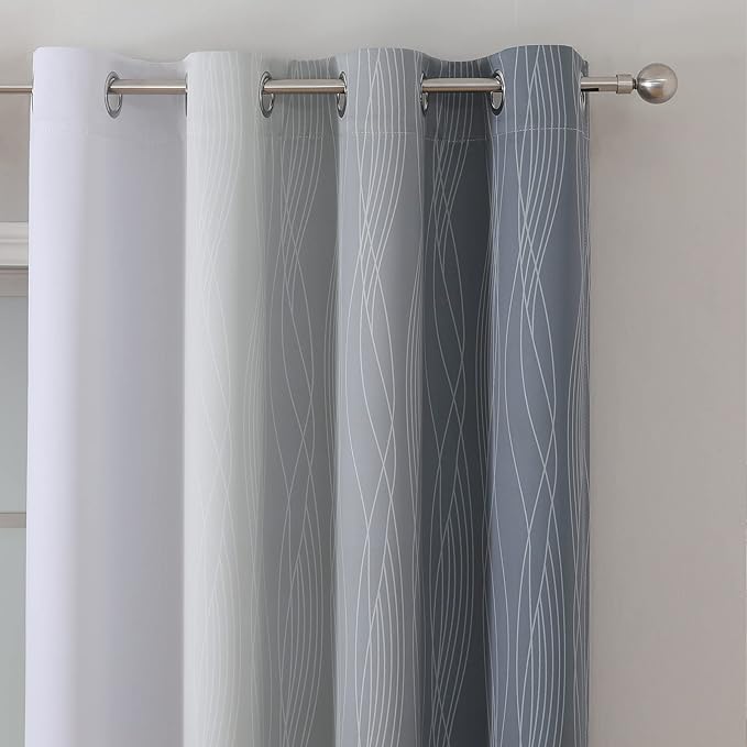 Estelar Textiler Thermal Insulated Blackout Curtains 96 Inches Long, Ombre Grey and Grayish White Blackout Drapes for Bedroom, Gradient Full Light Blocking Energy Saving Curtains, 52Wx96L, 2 Panels