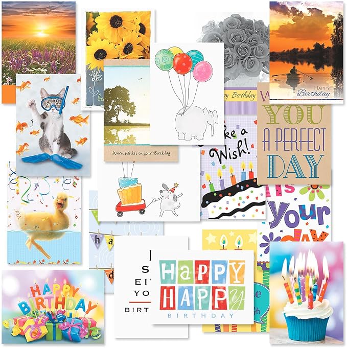 Current Mega Birthday Greeting Card Variety Value Pack – Set of 36 (18 Designs), Large 5 x 7 inches, Envelopes Included