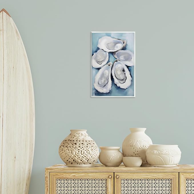 Five Oyster Shells Nautical, 13 x 19 Inch Mounted Print on Wall Plaque | Stupell Industries · By Petal Prints Design · Ready to hang · Perfect for living room · bedroom · office · Made in USA