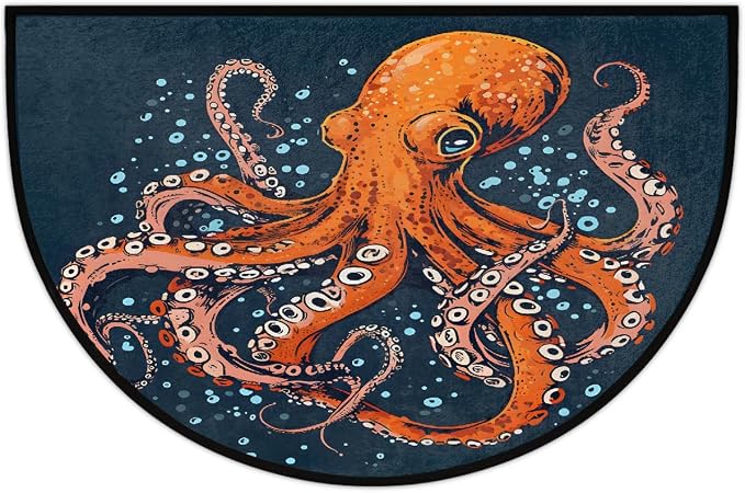 Pardick Half Round Doormat Semi Circle Rug Abstract Animal Octopus Non Slip Indoor Outdoor Entrance Half Moon Rug Absorbent Durable Washable Front Floor Mat for Kitchen Bathroom Patio Fireplace