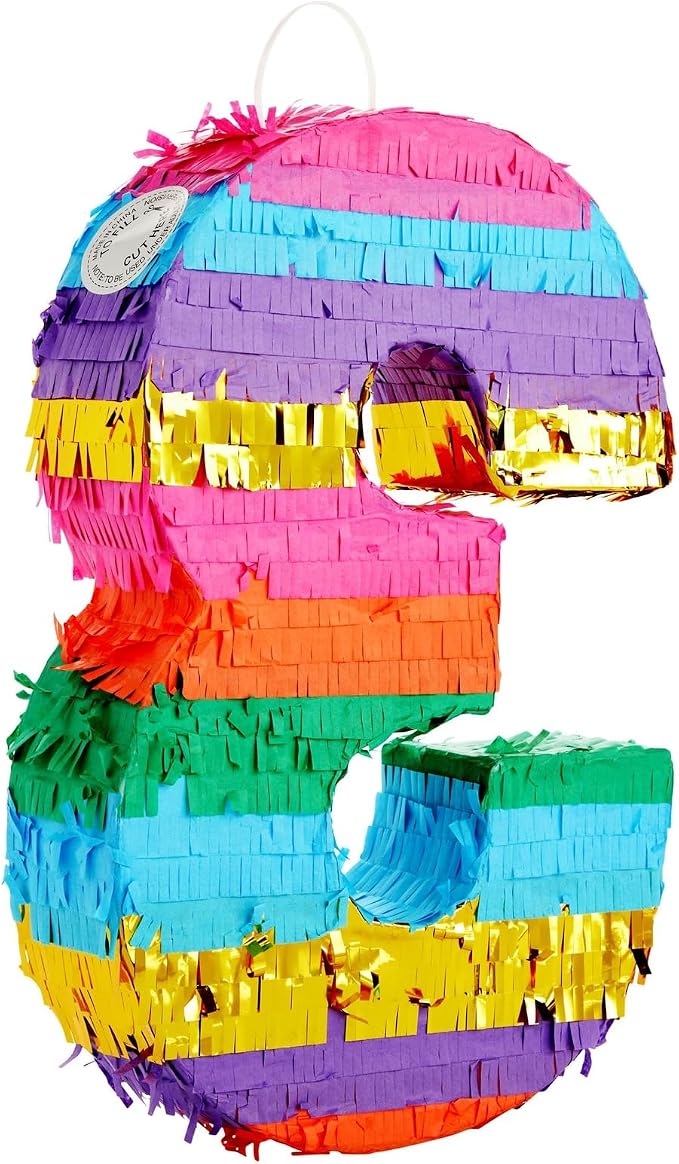 BLUE PANDA Number 3 Pinata - Rainbow 3rd Birthday Party Decorations - Tissue Paper Fiesta Pinata for Kids Anniversary Celebrations | Multicolored | 11.4 x 16.5 x 3 Inches